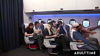 ADULT TIME - Olivia Jay Flashes Tits  Fingers Pussy On Plane! Gets Caught  Fucked Hard By Seatmate