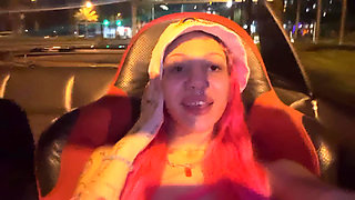 Town Slut Flashes Perky Boobs in Convertible on the Highway