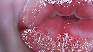 Glamour Girl Kiss with Sweet Shiny Juicy Lips