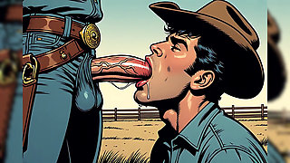 Gay Retro Cowboy Blowjob Art