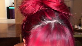 Tan stud gives a POV blowjob to his big cock