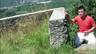 Italian Amateur, Hairy Slut Takes Two Cocks Outdoors