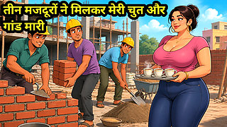 teen majdur ne milkar Meri chut aur gand Mari Three laborers together fucked my pussy and ass
