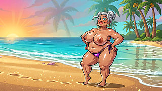 Busty Granny Huge Boobs Beach Tease - New Ai Style