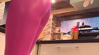 Pink Leather Leggings & Cameltoe Tease in the Kitchen
