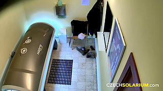 Czech Solarium 31: Husky Housewife Strips Down in Solarium