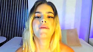 Blonde Camgirl Gives Sloppy Dildo Blowjob