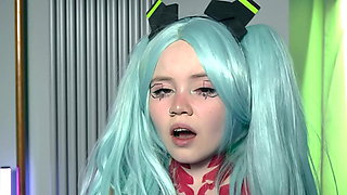 Horny bitch with big boobies Rebecca Nikson enjoys teasing her shaved pussy.