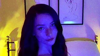 Cute babe in sexy lingerie masturbates with her pink dildo