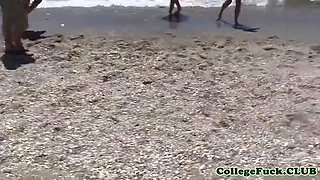 Euro college nymphos drilled at the beach