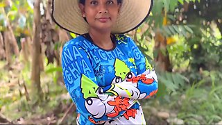 Cute peasant Latina chick is getting facialized in the jungle