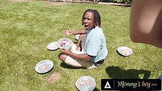 MOMMYS BOY - Angry MILFs Caught Stud Eating Their Contest Pies  Now Want Payback! REVERSE GANGBANG