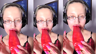 Asmr Paprika Pepper Eating - Asmr, Eye Glasses, Gianess, Lipstick, Big Lips, Mouth, Food, Face Fetish, Long Nails