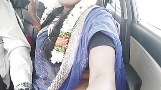 Car sex, telugu dirty talks, silk aunty with hyd driver crezy romantic journey