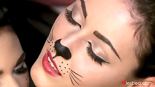 Small sapphic kittens with hairy butt plug tail - halloween - lesbea