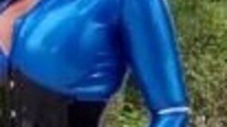 Sophie Elodie - Outdoors In My Blue Latex Catsuit