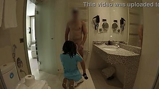 Trouser snake Display! The motel maid caught me milking in the shower and gave me a fellatio to conclude