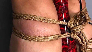 Hanging by Her Ankles From Rope Bondage, Slave Mila Can't Escape the Wand Attached to Her Swollen Pussy