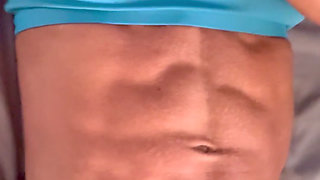 Female Bodybuilder Teases Her Thong Into Her Pussy Six-Pack Abs