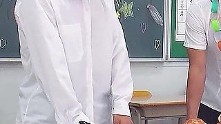College Asian Teen Mira Fucked in a Threesome in the Classroom