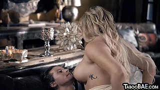Busty blonde babe sidefucked by lover