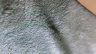 Busty curly brunette with big boobs fucks on couch