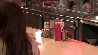 Three-way fuck in an erotic bar full of pussy