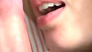 Brunette and blonde having group sex in the living room