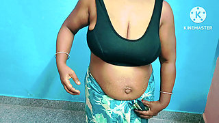 Desi milf get ready for party and wearing saree with sleeveless blouse