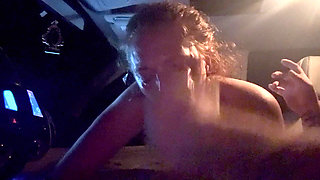 Sexy Redhead with Cute Feet Gives Another Amazing Blowjob in the Car Late at Night. This Time I Shoot a Load All Over Her Face.