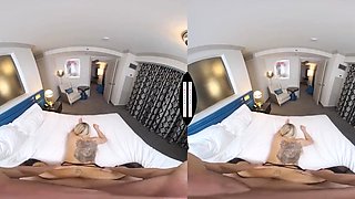 POV VR with big fake tits blonde jumping on big cock