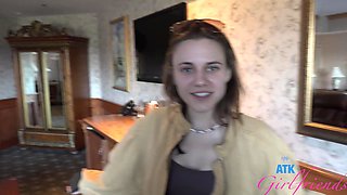 Beautiful woman with glasses has sex in her car
