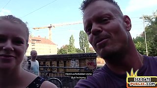 Real german amateur ballsucking outdoor in public