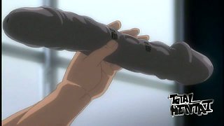Horn-mad nerdy hentai stud uses a huge dildo to pet wet pussy of beauty