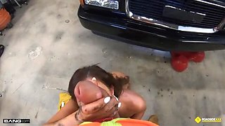 Hot MILF Ally Cooper Gets Dirty with Mechanic in Garage - Blowjob & Doggystyle