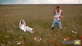 Cheating Bride Fucks Stranger in Field - Hot Brunette Sakura Hell Outdoor Sex