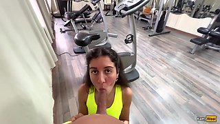 Risky Sex In The Gym With Hot Cum Swallowing