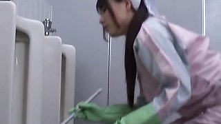 Asian bathroom attendant is in the mens part1