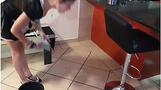 Pissing On French Maid And She Cleans It Up