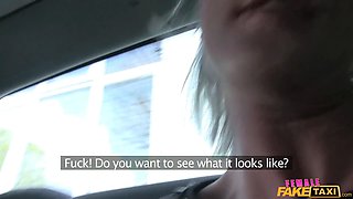 Angel Long dominates lovely tattooed crimson head in her cab - female faux taxi