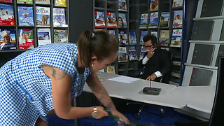 Cute MILF with tattoos gets fucked in her wet shaved pussy