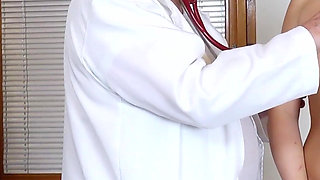 Two perverted doctors examine aroused cunt of young blonde Cayla Lyons