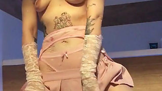 Cute Tattoed Teen in Pink Lingerie
