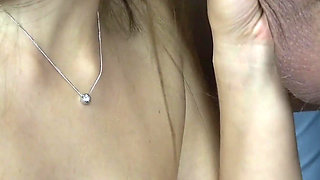 Blowjob and sex with hot Russian brunette, a guy's huge cock and dildo, 4k