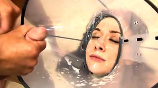 Busty brunette amateur jerking dick of lucky dude POV