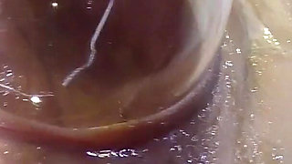 Very Close Spread Pussy Fucking with Dildo and Glass