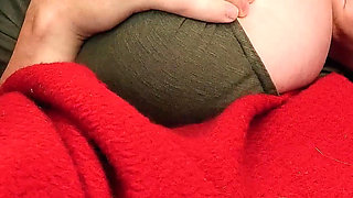 Taking my stepson to bed, jerking off his dick with my nipples in his mouth