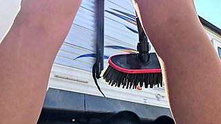 Hot brunette amateur MILF rides hubbys cock