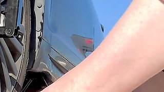 67 Tall Amazon Goddess Changes Her Tire - Big Feet in Frame