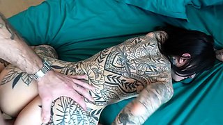 Taboo fuck session with creampie finish for tattooed stepsis